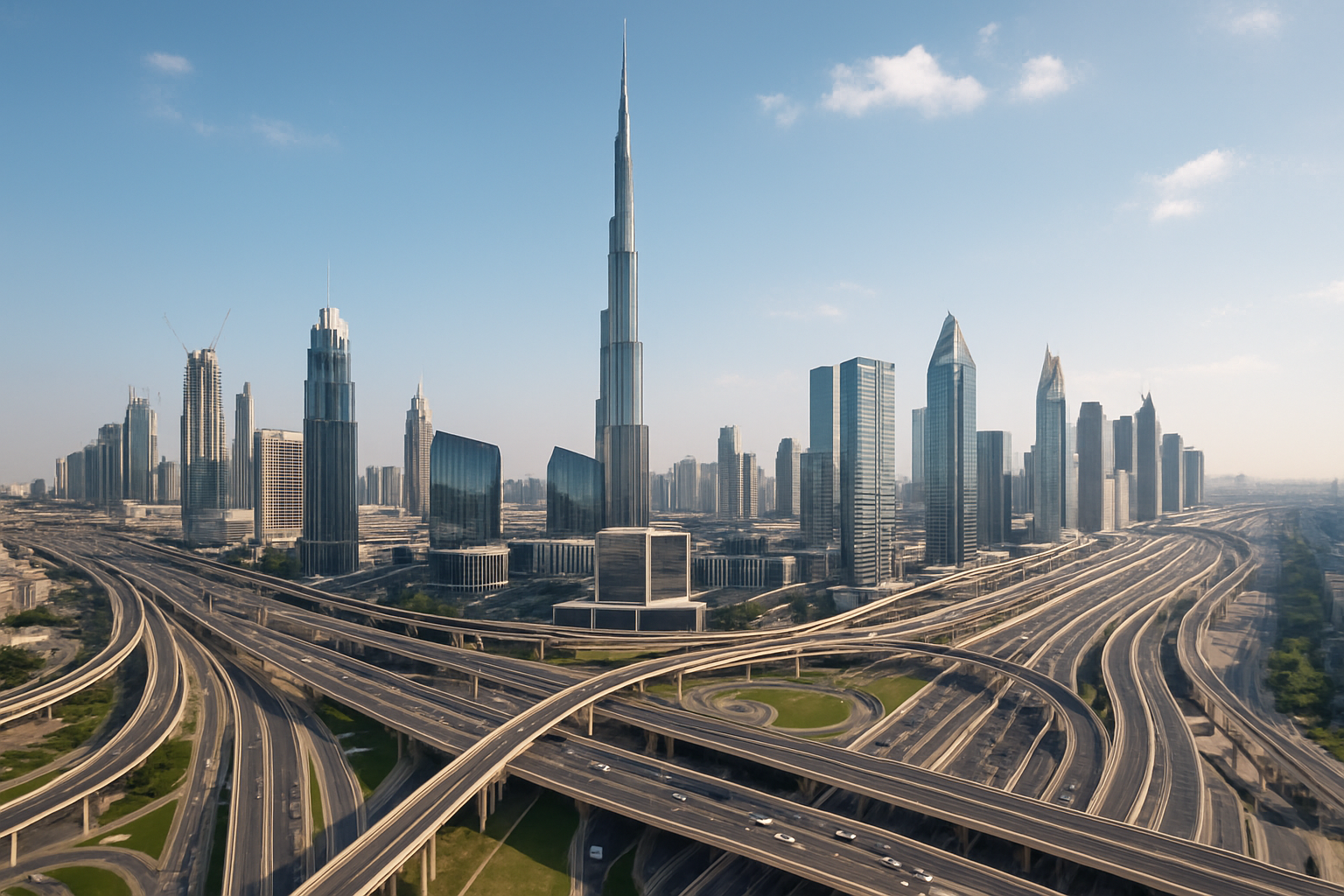 Dubai skyline with efficient road network